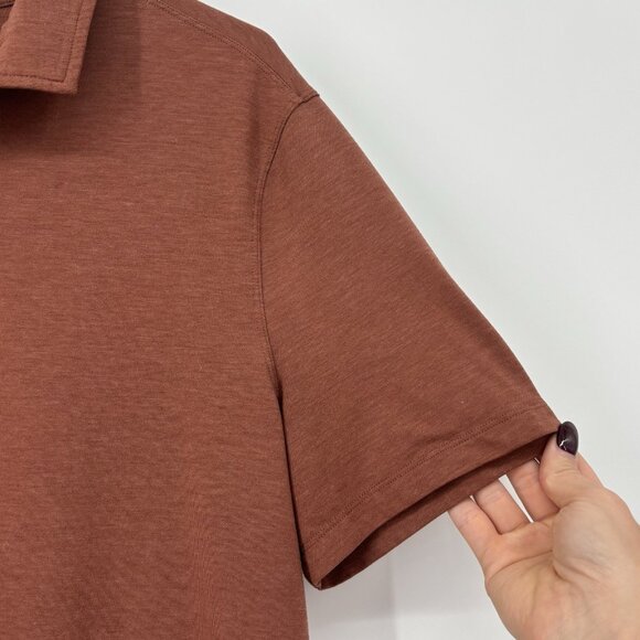 Lululemon Evolution Polo Shirt Men Medium Orange Brown Stretch Short Sleeve Logo - Picture 4 of 7